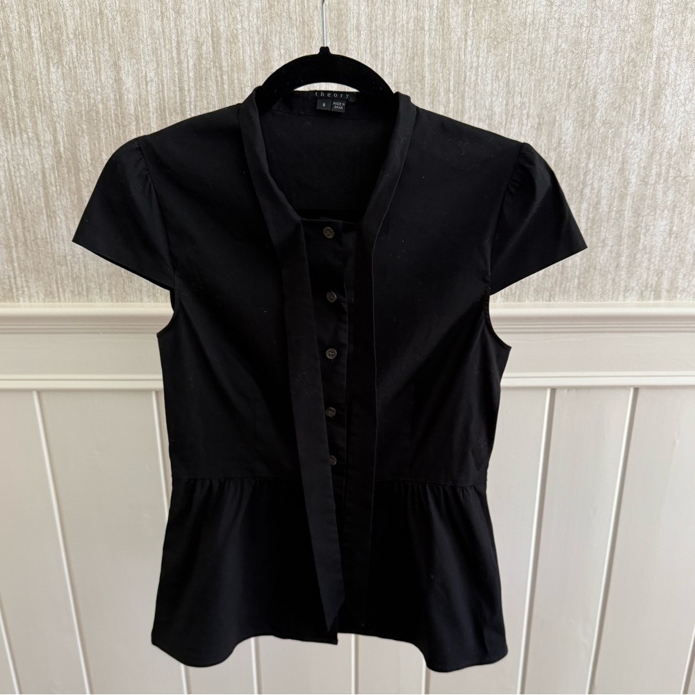 Theory Black Fitted Peplum Button Down Shirt